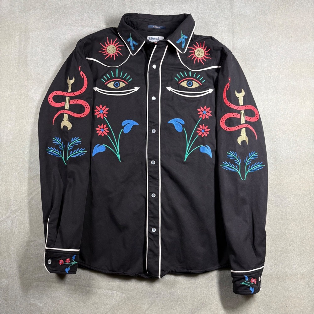 Roark Tough As Nails Western Shirt Black Embroidered Snake Eye Mens Small S